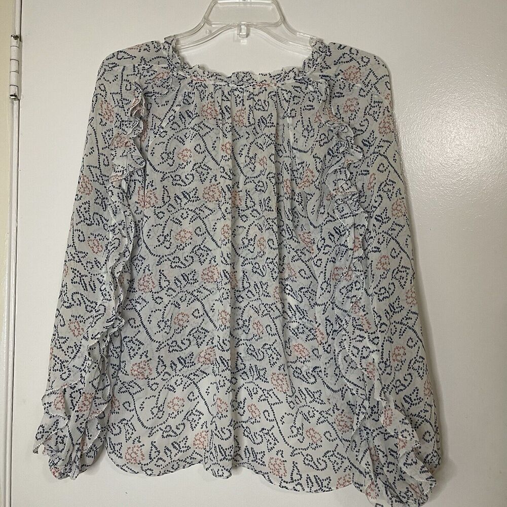 ULLA JOHNSON White Blue Silk Miren Tassel blouse top size 4 - Picture 7 of 7